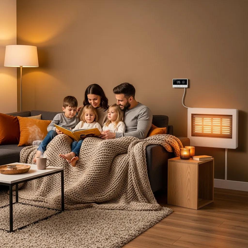 Cozy living room with a modern heating system, emphasizing warmth and comfort
