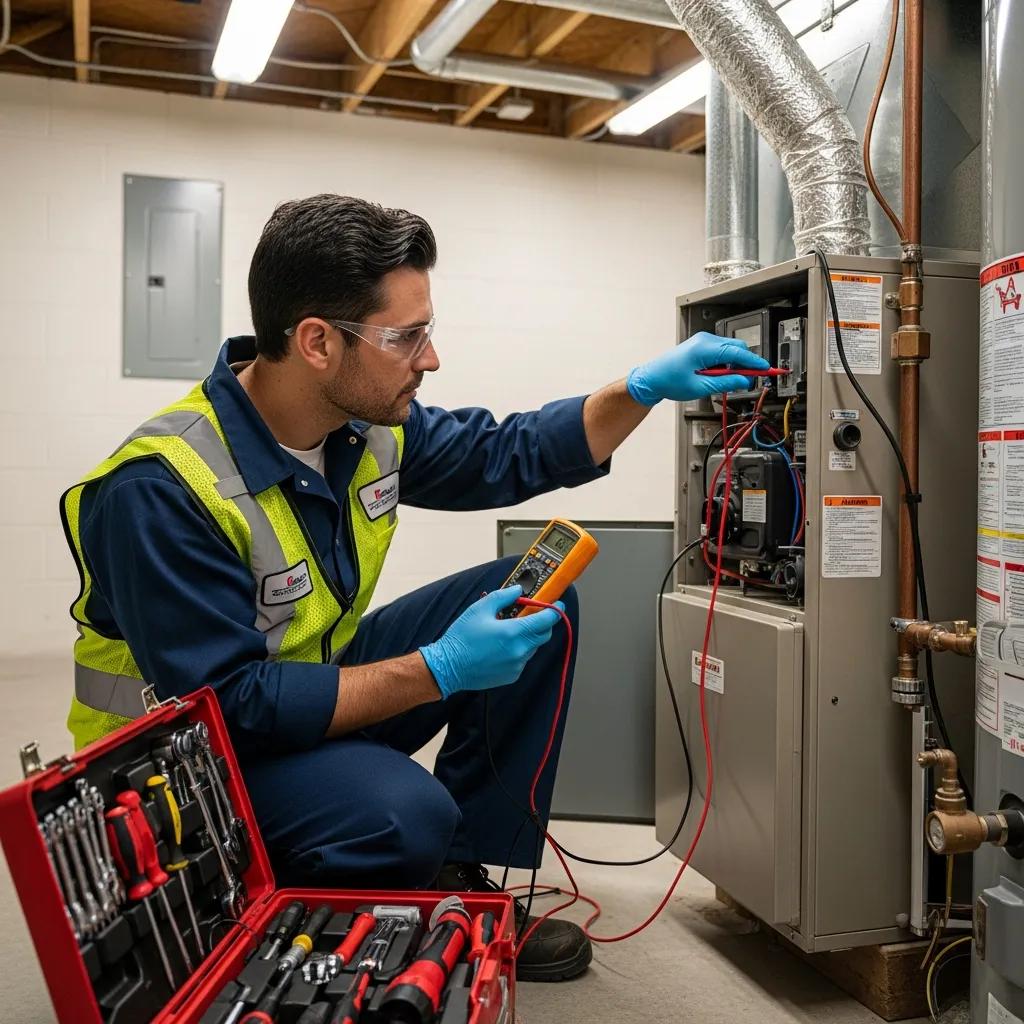 Local technician inspecting a heating system